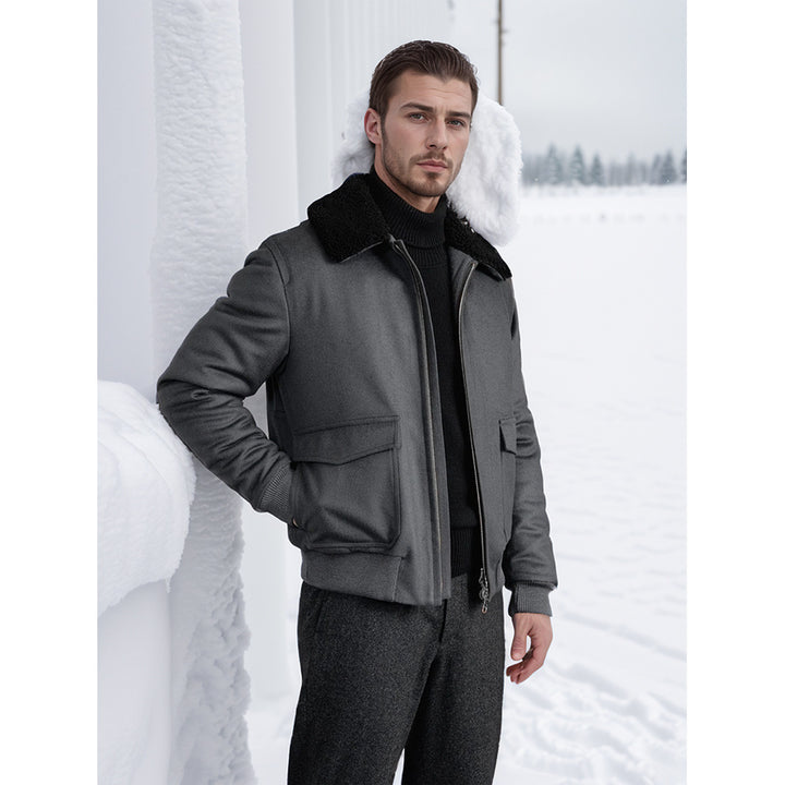 Herren Bomberjacke mit Fleece-Kragen und praktischen Taschen Drune
