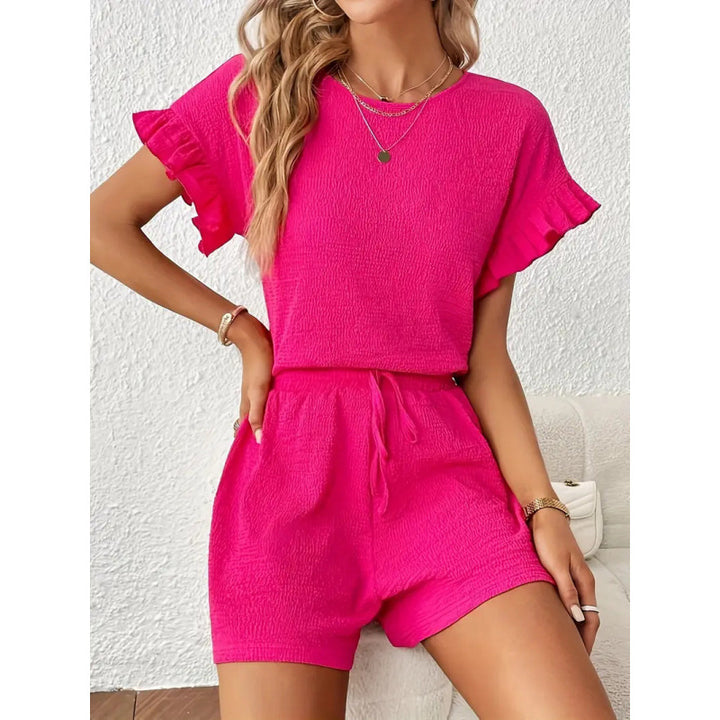 Damen lässiger Shortsanzug mit Rüschendetails und elastischem Taillenzug Drune