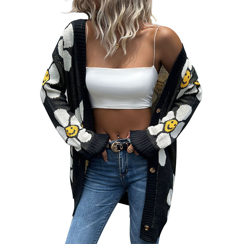 Damen Strickjacke mit floralem Design und lässiger Passform Drune