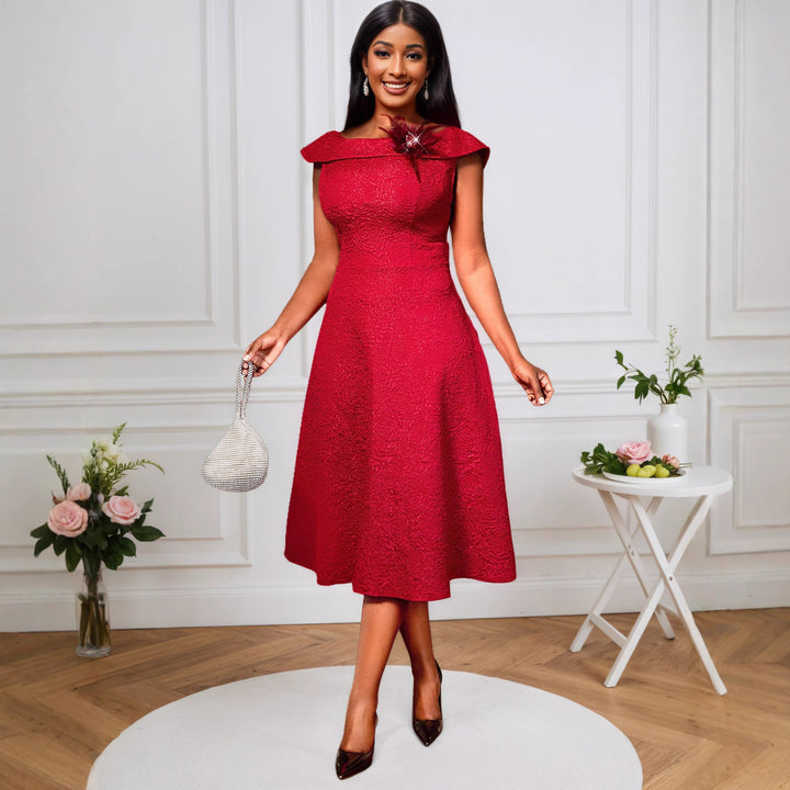 Damen A-Linien Abendkleid mit dekorativem Off-Shoulder-Ausschnitt Drune