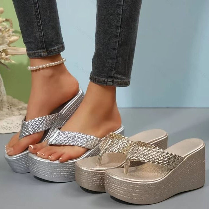 Damen Wedge-Sandaletten mit glitzerndem Obermaterial und bequemem Fußbett Drune