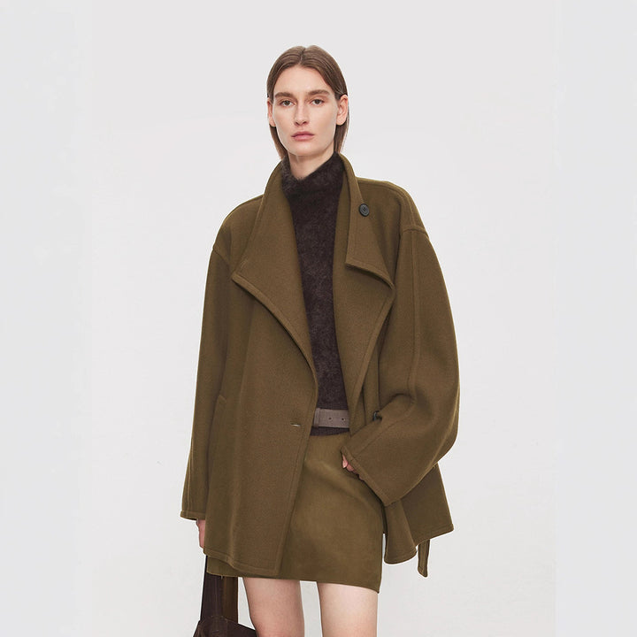 Damen eleganter Oversized-Mantel mit Bindegürtel Drune