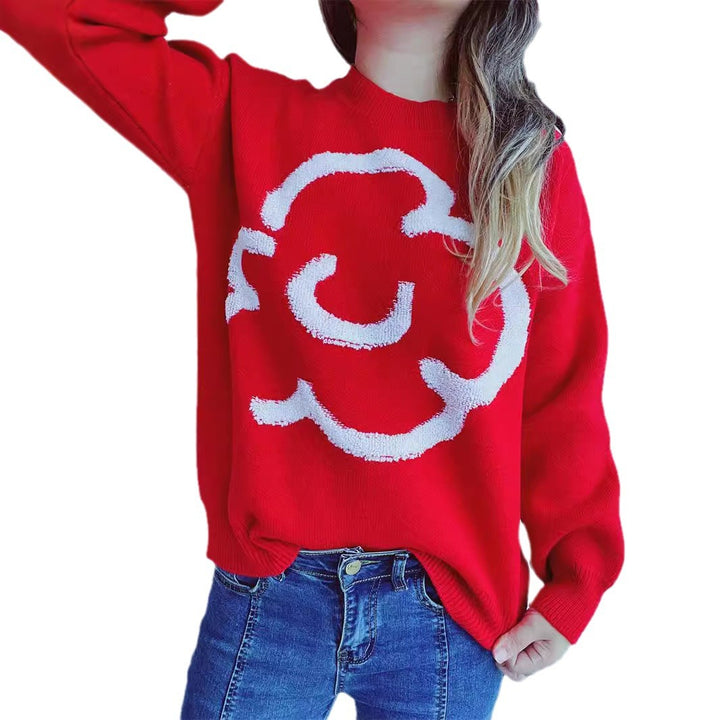 Damen lockerer Pullover mit grafischem Schriftzug Drune