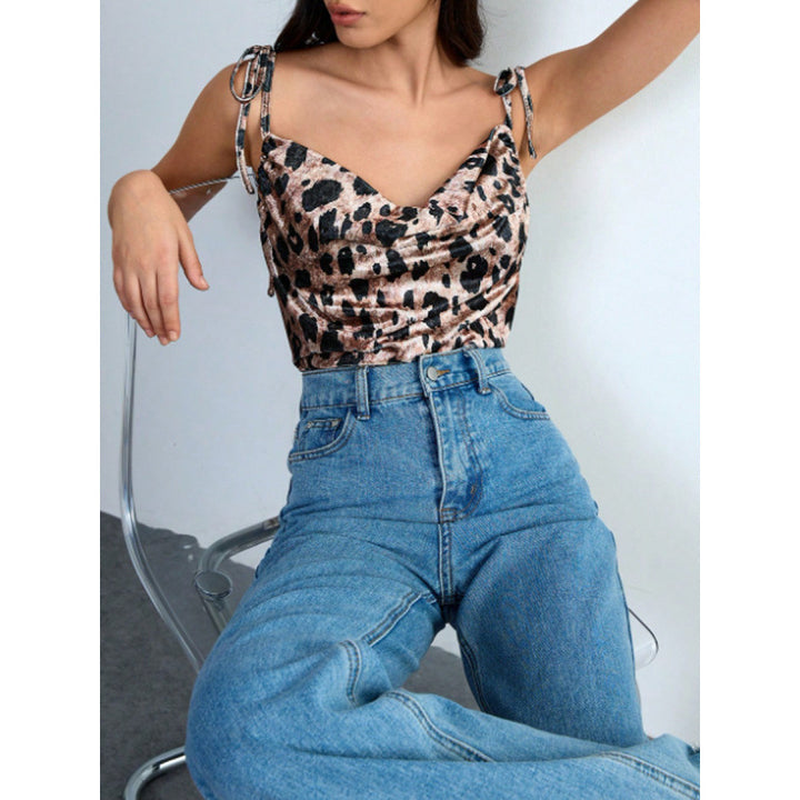 Damen Elegantes Leopardenmuster Spaghetti-Top mit gerafftem Detail Drune