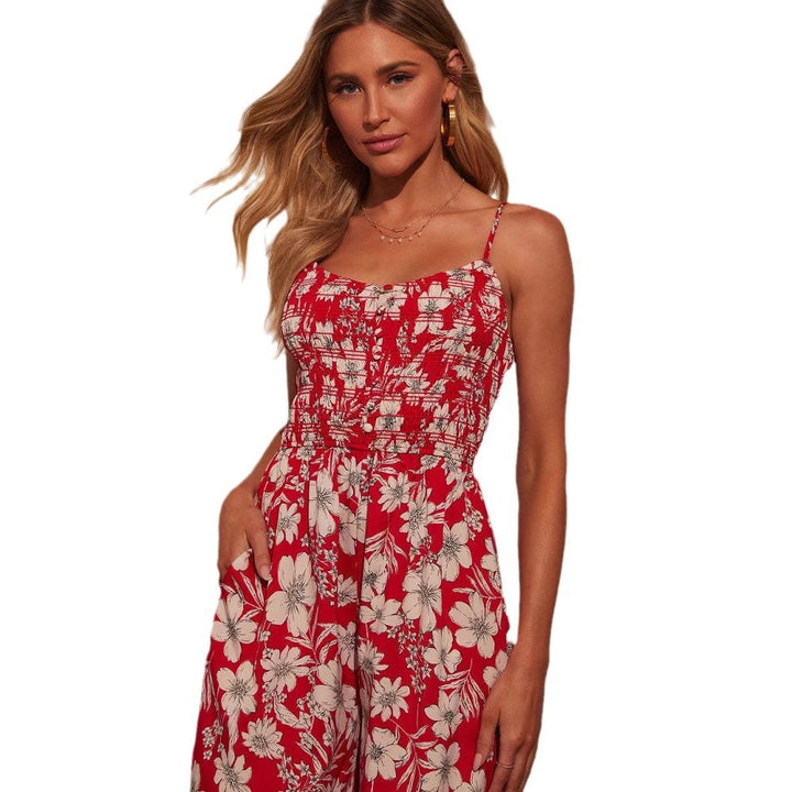 Damen Maxikleid mit floralem Design und elastischer Taille Drune