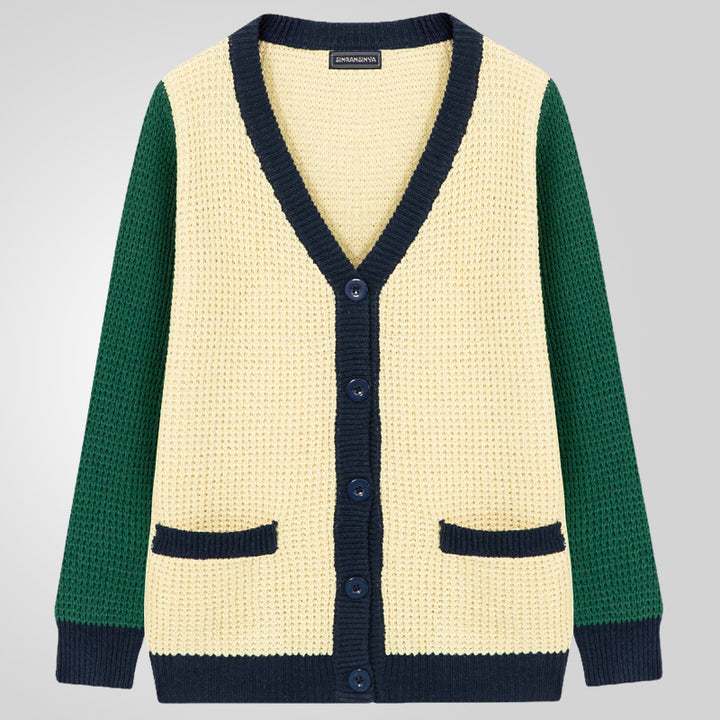 Herren Lässige Strickjacke im modernen Waffelmuster mit Kontrastärmeln und praktischen Taschen Drune