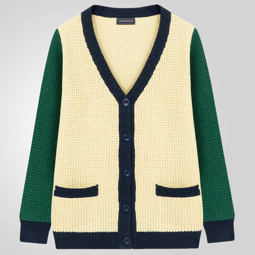 Herren Lässige Strickjacke im modernen Waffelmuster mit Kontrastärmeln und praktischen Taschen Drune