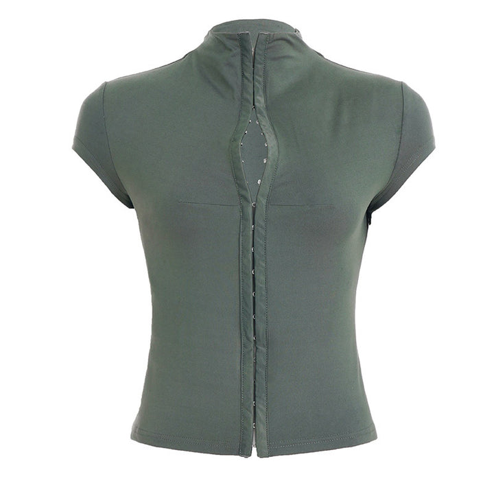 Damen sportliches Kurzarm-T-Shirt mit hoher Kragenführung Drune