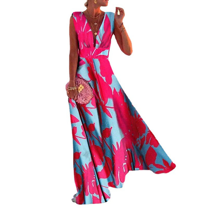 Damen Maxikleid mit elegantem floralem Muster und V-Ausschnitt Drune
