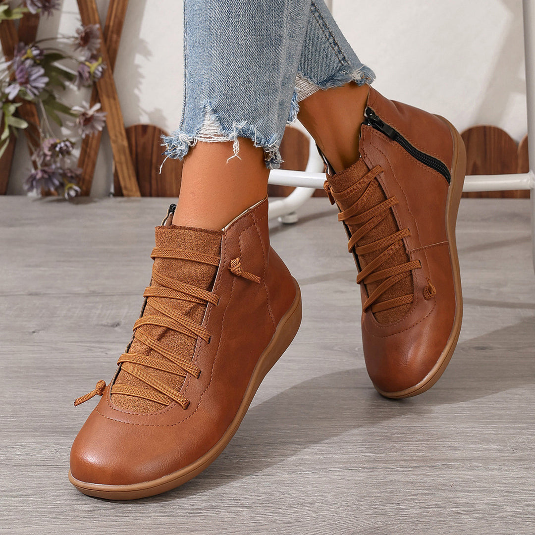 Damen nan sportliche knöchelhohe Schnürstiefelette mit seitlichem Reißverschluss und flexibler Gummisohle Drune
