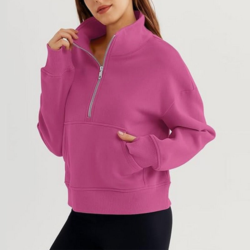 Damen lässiger Pullover mit hohem Kragen und kurzer Reißverschluss Drune