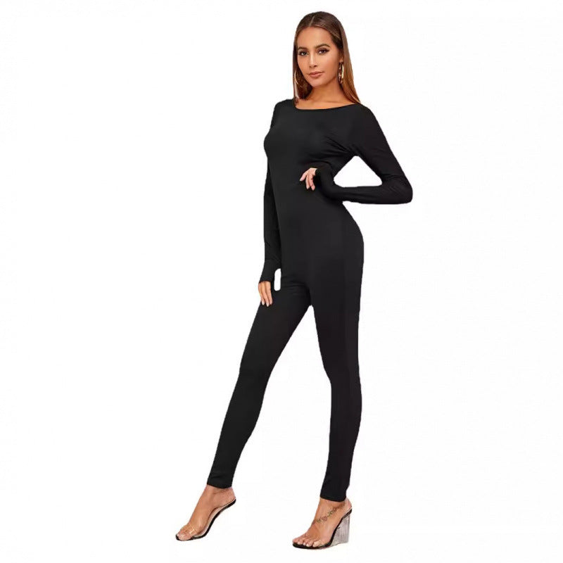 Damen figurbetont Langarm Jumpsuit Drune