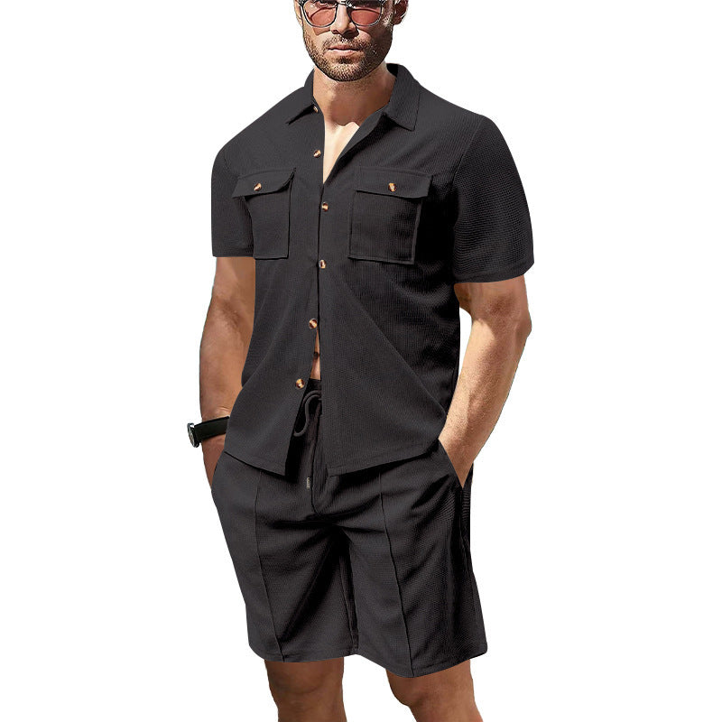 Herren lässiges Kurzarm-Hemd und Shorts-Set mit praktischen Taschen Drune