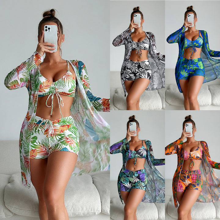 Damen Bikiniset mit luftiger Wickeljacke und floralem Muster Drune