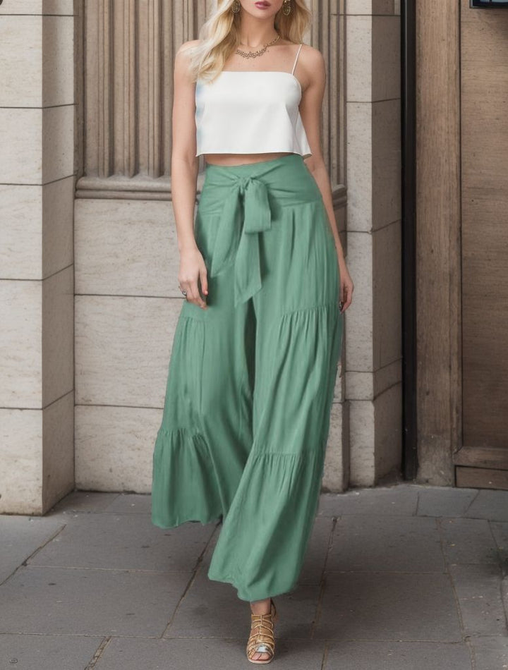 Damen weite Palazzo-Hose mit hochsitztendem Bund und Taillengürtel Drune