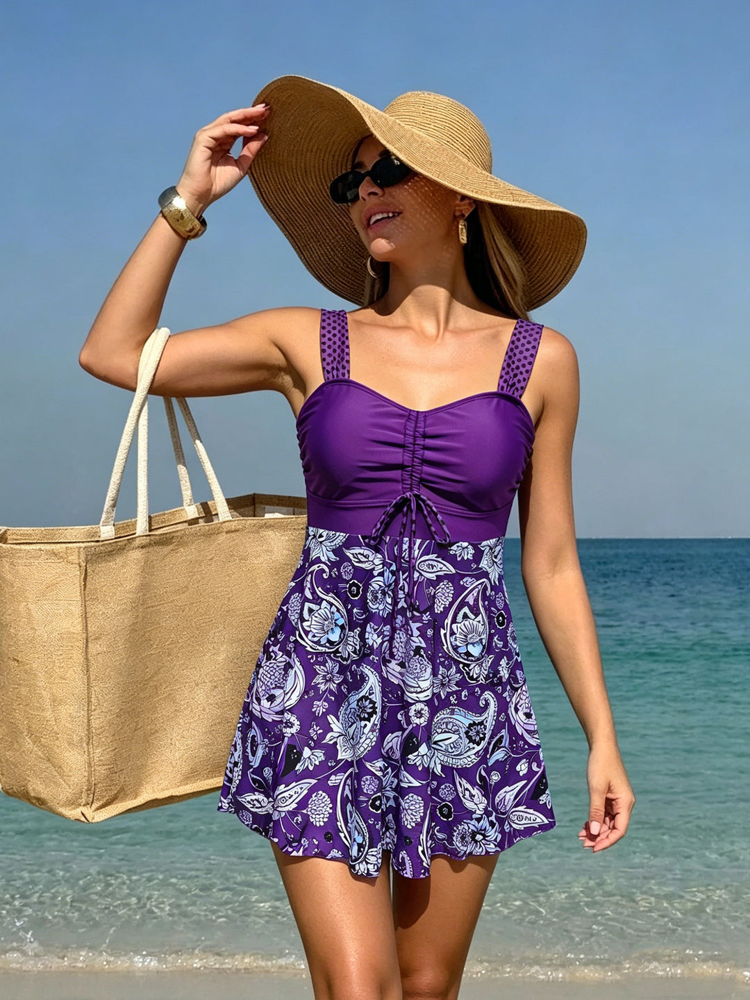 Damen Schwimmdress mit floralem Oberteil und lässigem Rock Drune