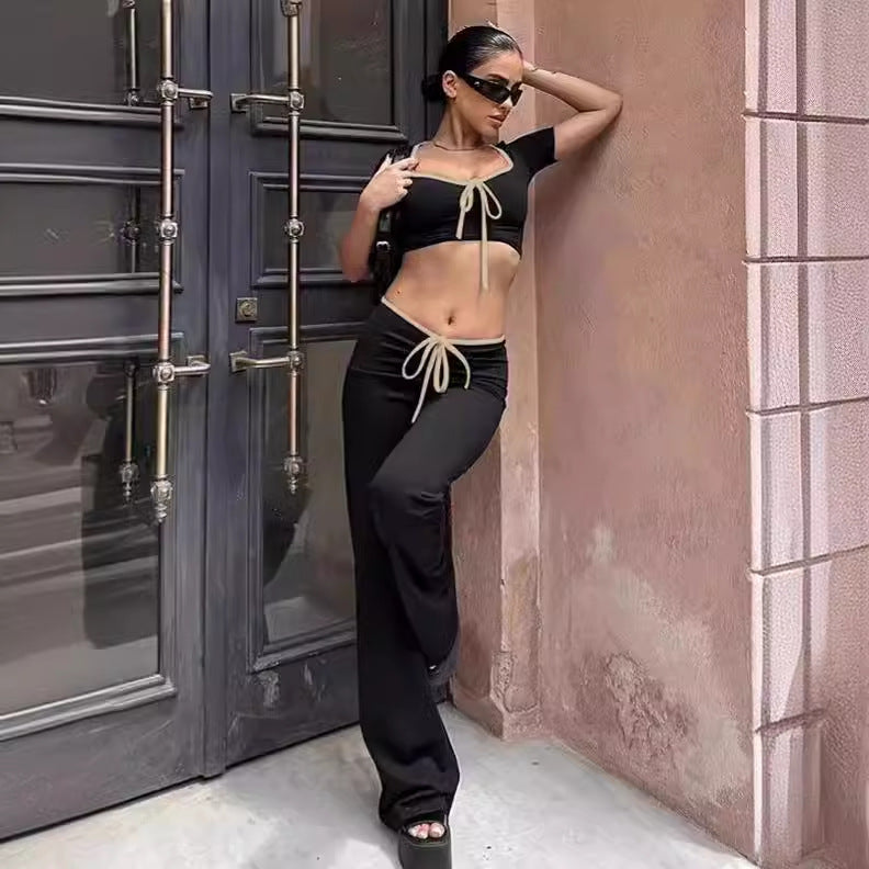 Damen modisches cropped Oberteil mit weitem Hosenansatz Drune