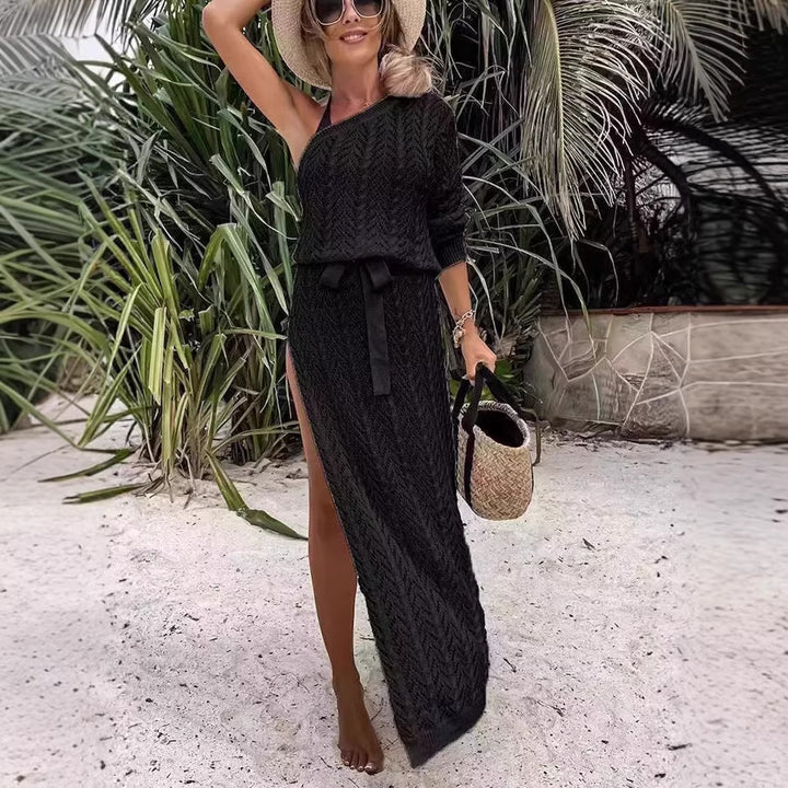 Damen Sommerliches Maxi-Kleid mit asymmetrischem Schnitt und lässigem Bindegürtel Drune