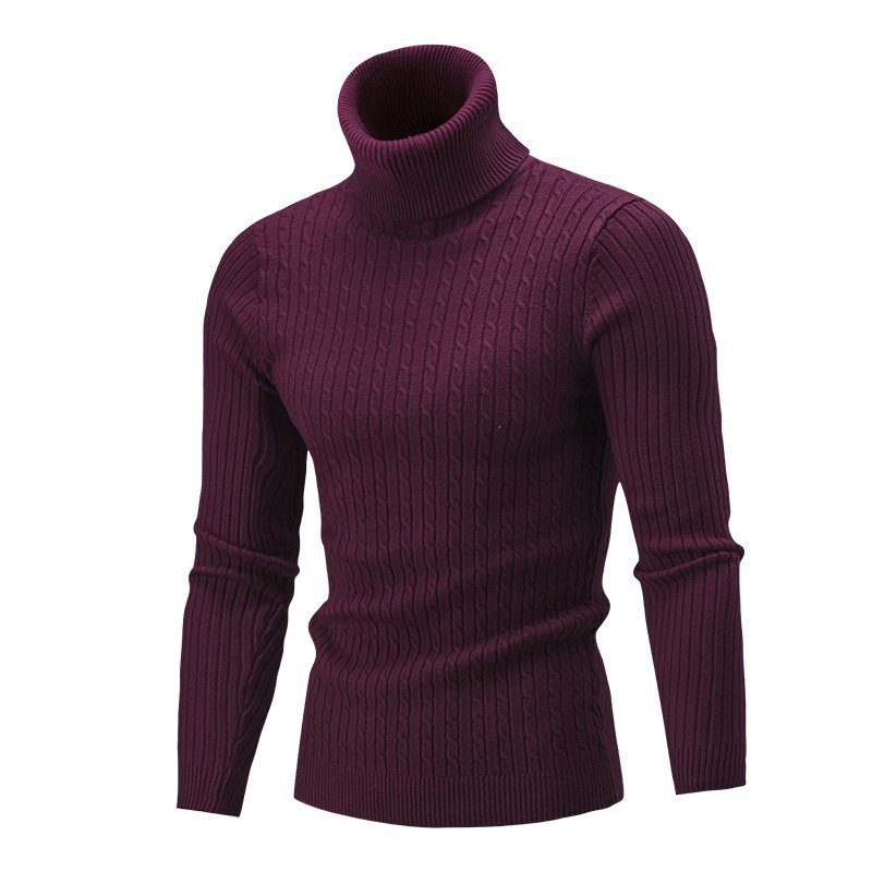 Herren nan gerippter Rollkragenpullover mit Zopfmuster und körpernaher Slim-Fit-Silhouette Drune