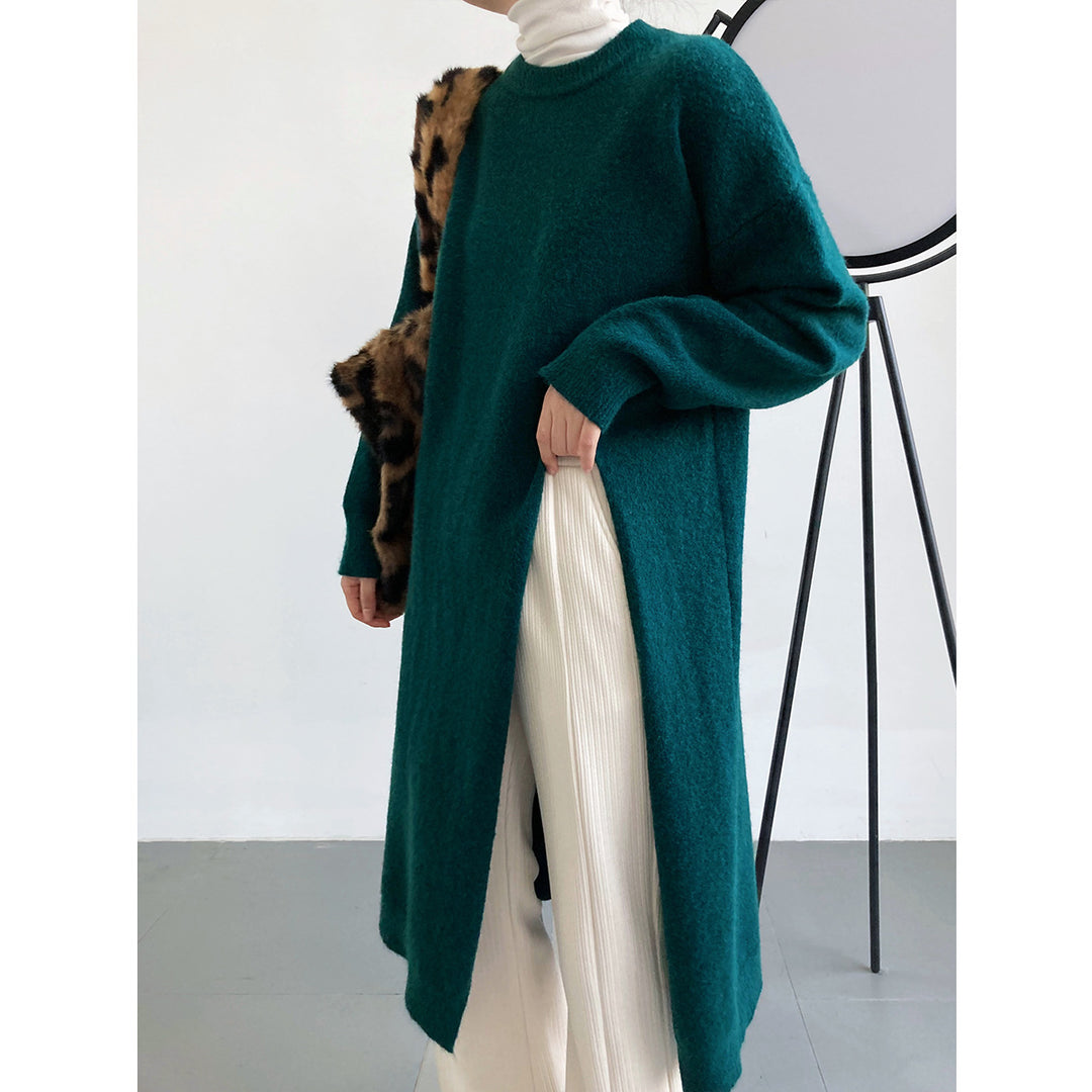 Damen Strickpullover mit langen Ärmeln und elegantem Rundhalsausschnitt Drune
