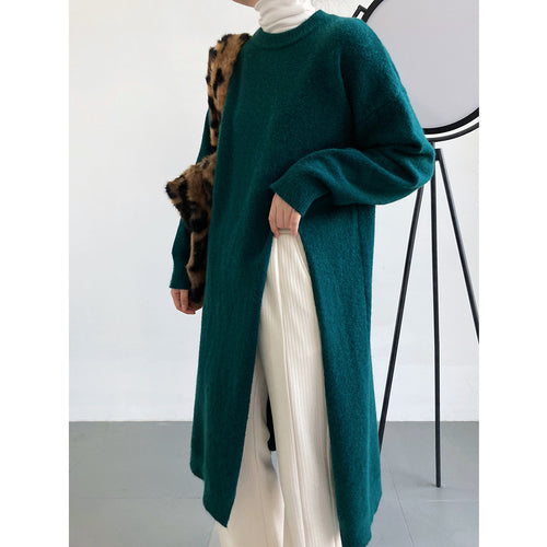 Damen Strickpullover mit langen Ärmeln und elegantem Rundhalsausschnitt Drune