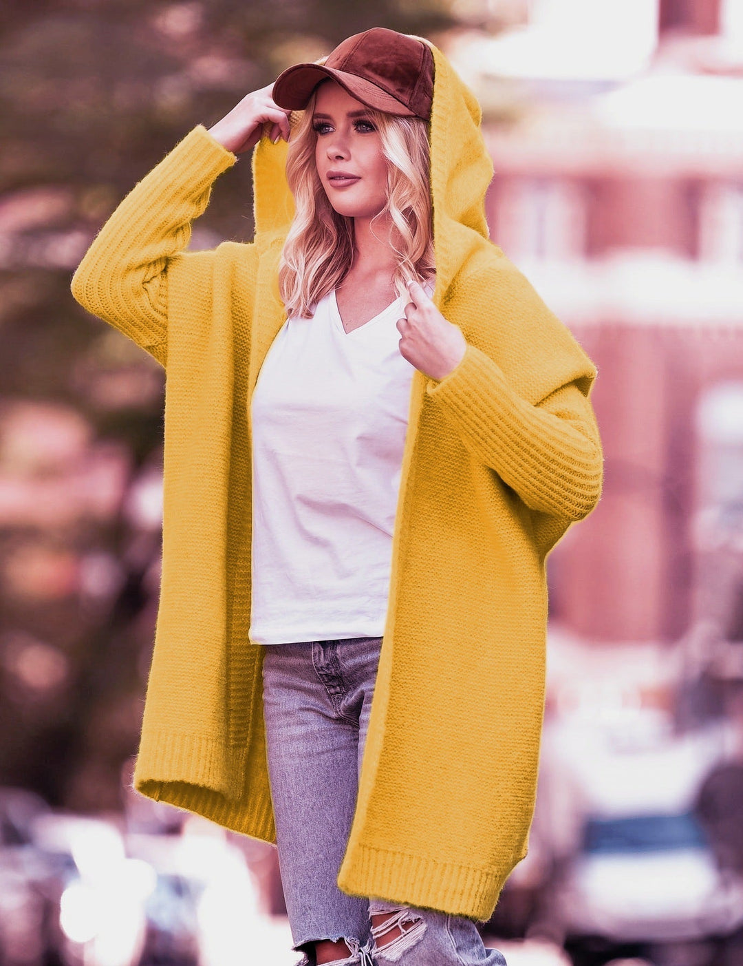 Drune | Strick Kapuzenpullover Oversized Passform Weite Ärmel Offene Vorderseite Wollmischung