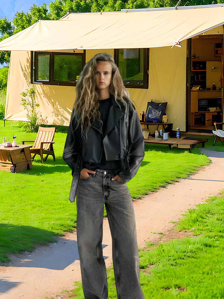 Damen trendige Jacke im edgy Biker-Stil mit asymmetrischem Reißverschluss Drune