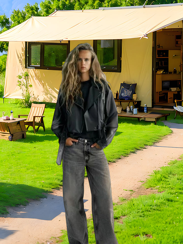 Damen trendige Jacke im edgy Biker-Stil mit asymmetrischem Reißverschluss Drune