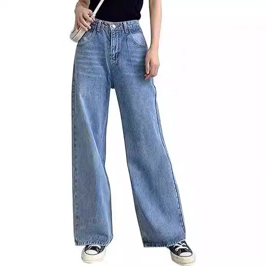 Damen nan hochgeschnittene weite Denim-Hose mit geradem Schlag und klassischem Five-Pocket-Design Drune