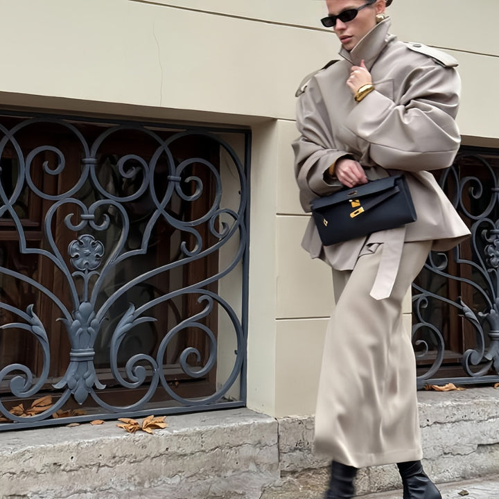 Damen Oversized Trenchcoat mit hochgeschlossenem Kragen und weiten Ärmeln Drune
