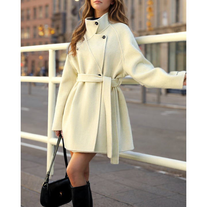 Damen Modische Übergangsjacke mit Gürtel und hochschließendem Kragen Drune