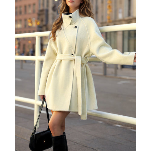 Damen Modische Übergangsjacke mit Gürtel und hochschließendem Kragen Drune