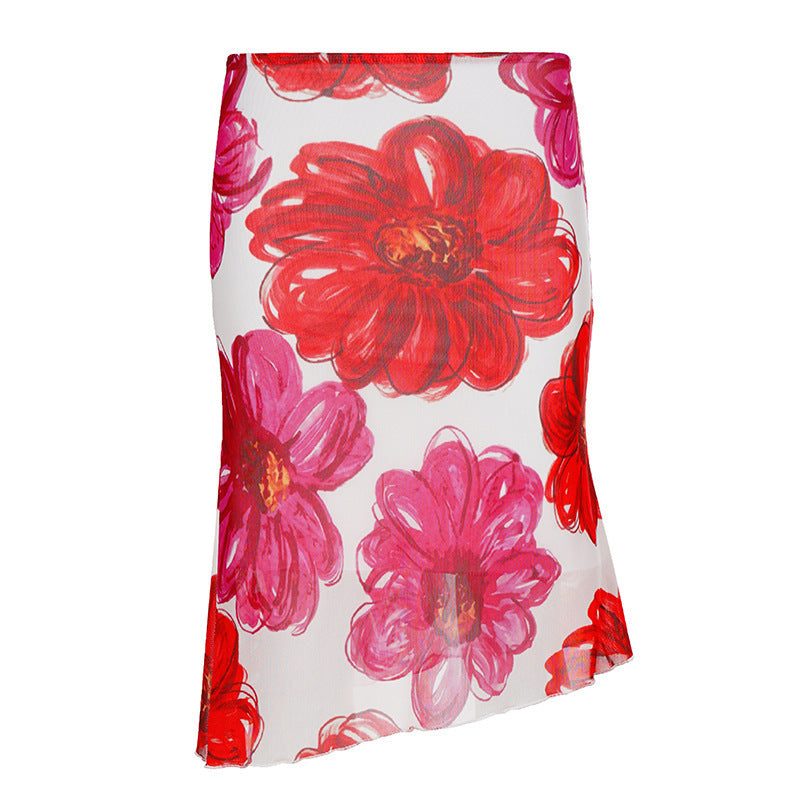 Damen Floral Maxi-Rock mit asymmetrischem Saum und elastischem Bund Drune