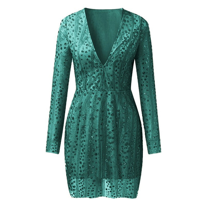 Damen Elegantes Cocktailkleid mit tiefem V-Ausschnitt und funkelnden Pailletten Drune