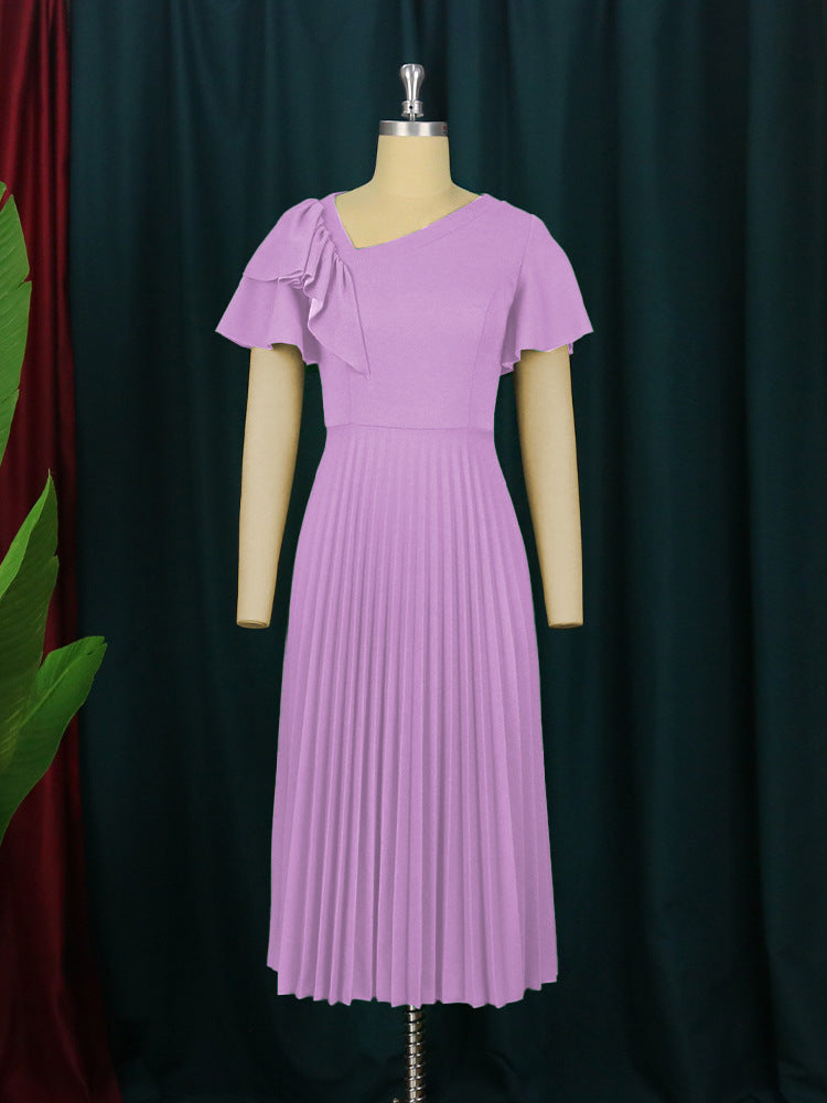 Damen Plissee-Kleid mit asymmetrischem Schnitt und eleganter Rüsche Drune
