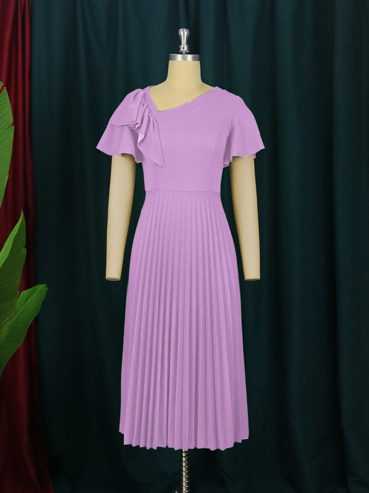 Damen Plissee-Kleid mit asymmetrischem Schnitt und eleganter Rüsche Drune