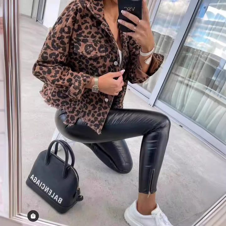 Damen Jeansjacke im trendigen Leopardenmuster Drune