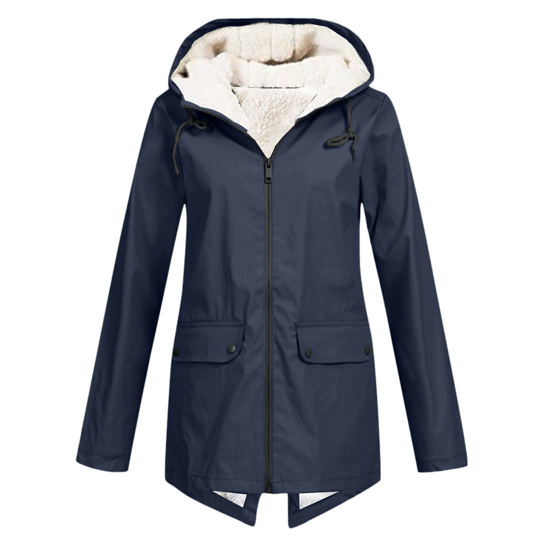 Damen wetterfeste und gefütterte Regenjacke mit verstellbarem Kapuzenkragen Drune