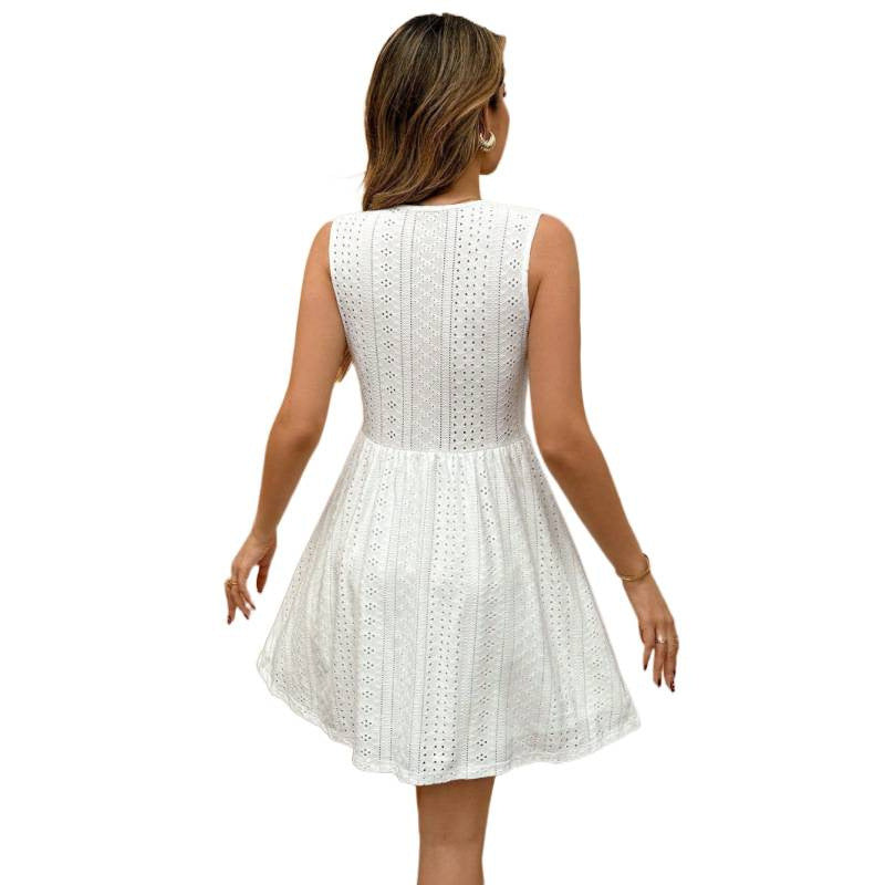 Damen Sommerliches Spitzenkleid mit tiefem V-Ausschnitt und elastischem Tailleneinsatz Drune