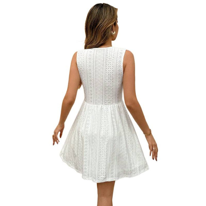 Damen Sommerliches Spitzenkleid mit tiefem V-Ausschnitt und elastischem Tailleneinsatz Drune