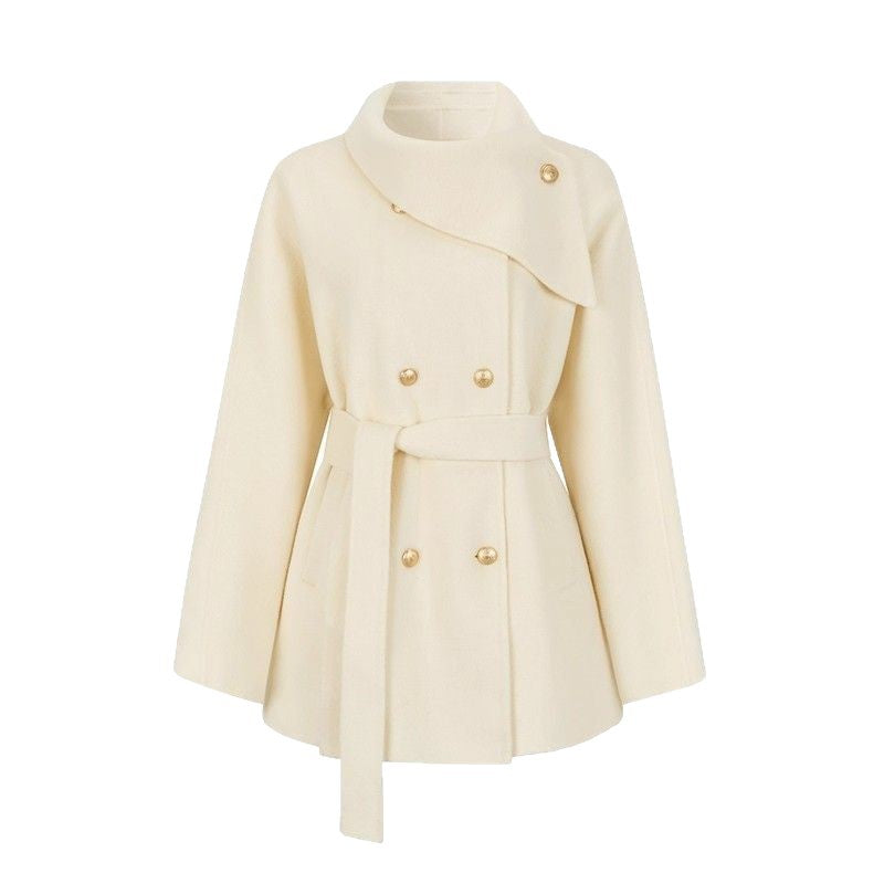 Damen modische Kurzjacke mit asymmetrischem Kragen und goldenen Knopfdetails Drune