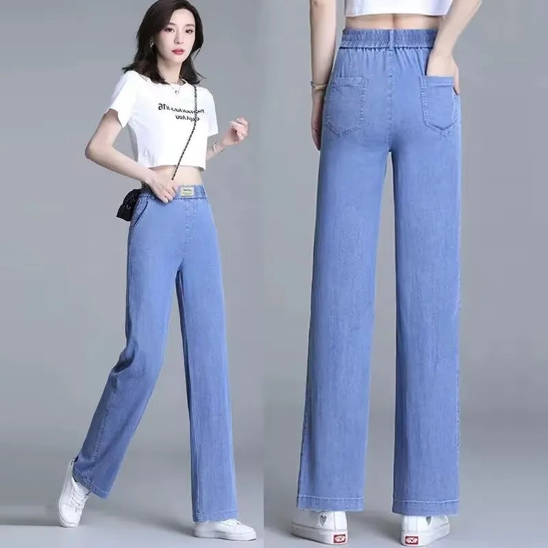 Damen Weite Jeanshose mit elastischem Bund und praktischen Taschen Drune