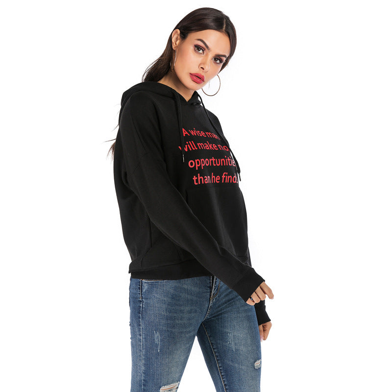 Damen lässiger Kapuzenpullover mit Statement-Print und seitlichen Taschen Drune