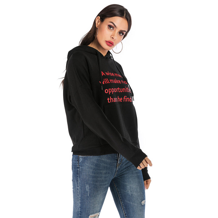 Damen lässiger Kapuzenpullover mit Statement-Print und seitlichen Taschen Drune
