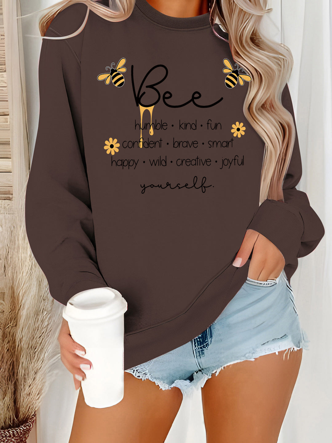 Damen Sweatshirt mit inspirierendem Bienenmotiv und positiven Affirmationen Drune
