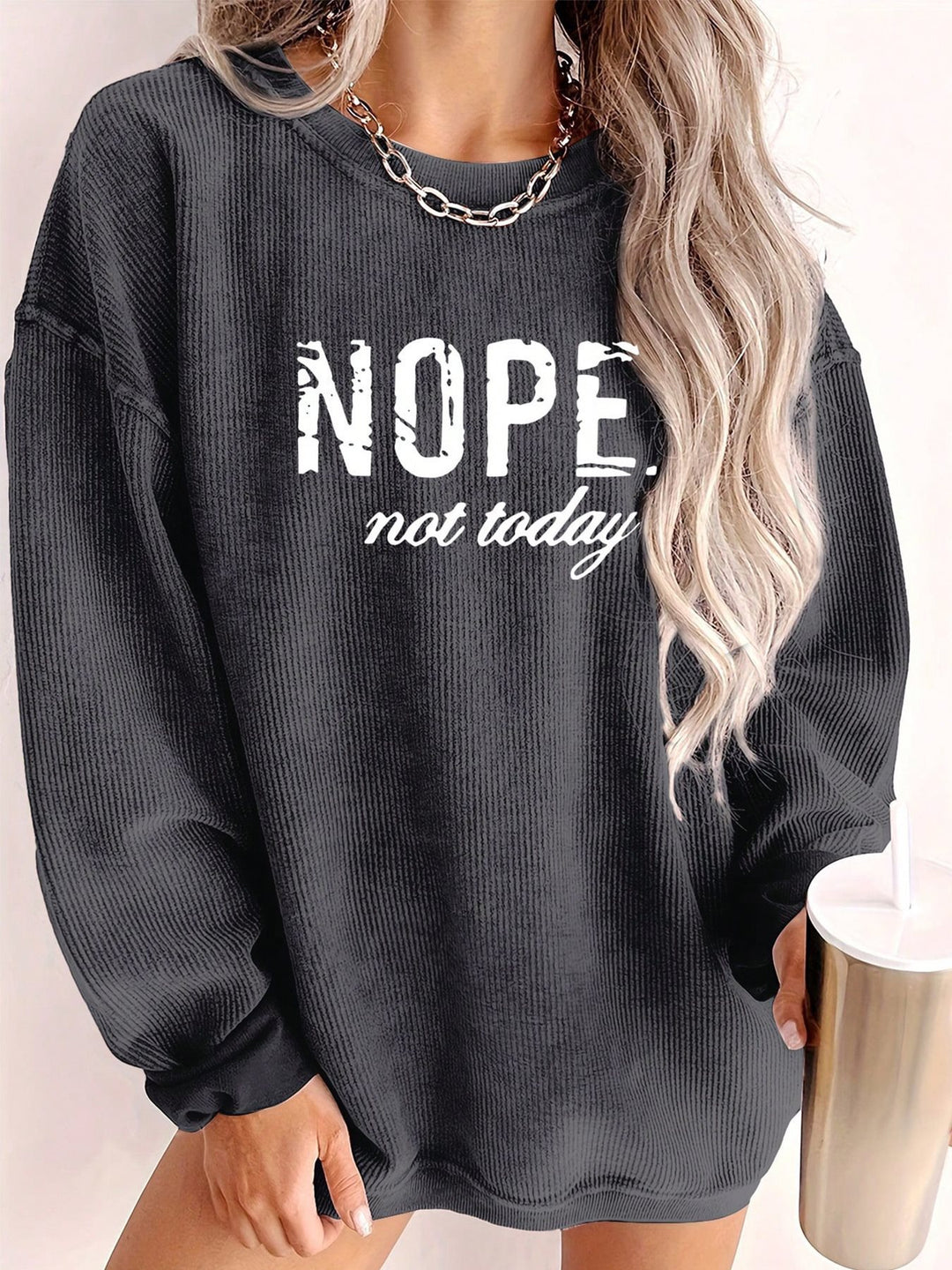 Damen lässiger Sweatshirt mit strukturiertem Stoff und auffälligem Spruch Drune