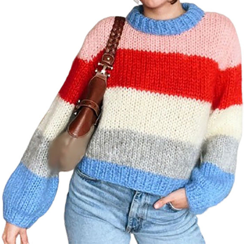 Damen Farbiger Strickpullover mit kontrastierenden Mustern Drune