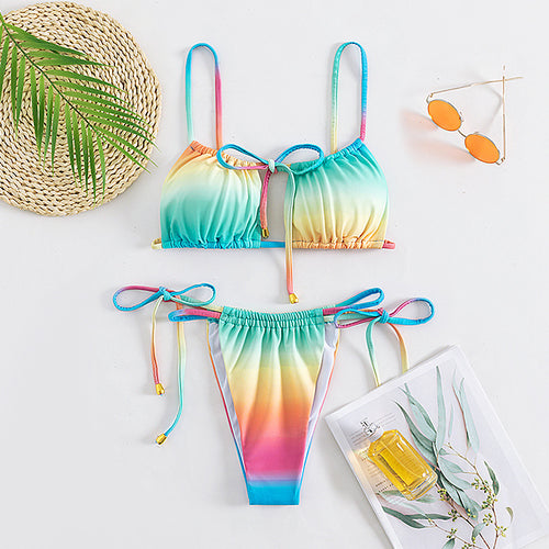 Damen Bikiniset mit verstellbaren Trägern und buntem Farbverlauf Drune