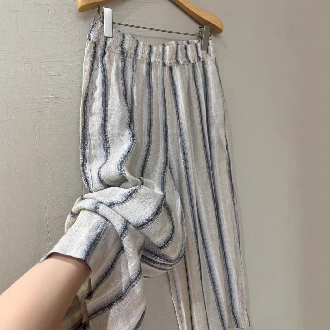 Damen Relaxed Fit Gestreifte Leinen Culottes Drune