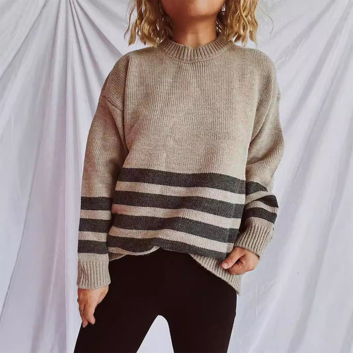 Damen lässiger Strickpullover mit breitem Streifenmuster Drune